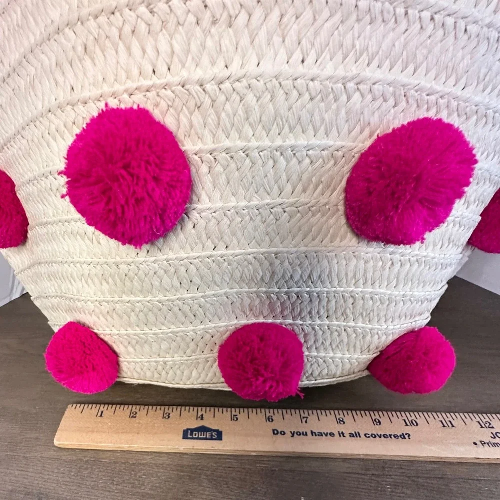 Shiraleah Klo Chicago‎ Straw Tote Bag Pink Pom Pom Beach Summer Shoulder Bag Lg